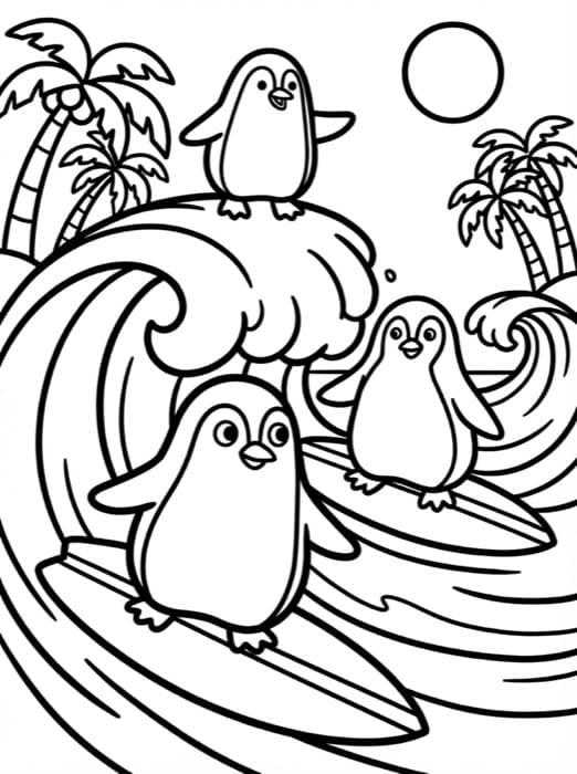 Tropik dalgalarda sörf yapan penguenler